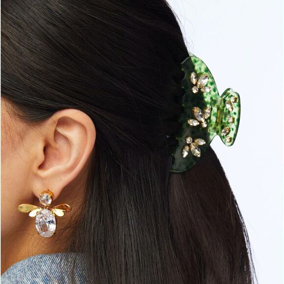 Lele Sadoughi 14k Gold Crystal Acetate Claw Clip Green NWT - Picture 10 of 11